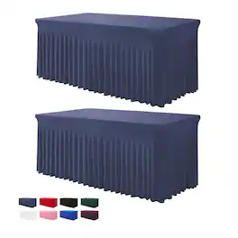 Dapper Styles - Table Skirts For Rectangle Tables - One-piece Navy Tablecloths And Skirt Wrinkle Resistant Ruffles Elastic - Navy Blue-72" x 30" (Rectangular) 2Pack