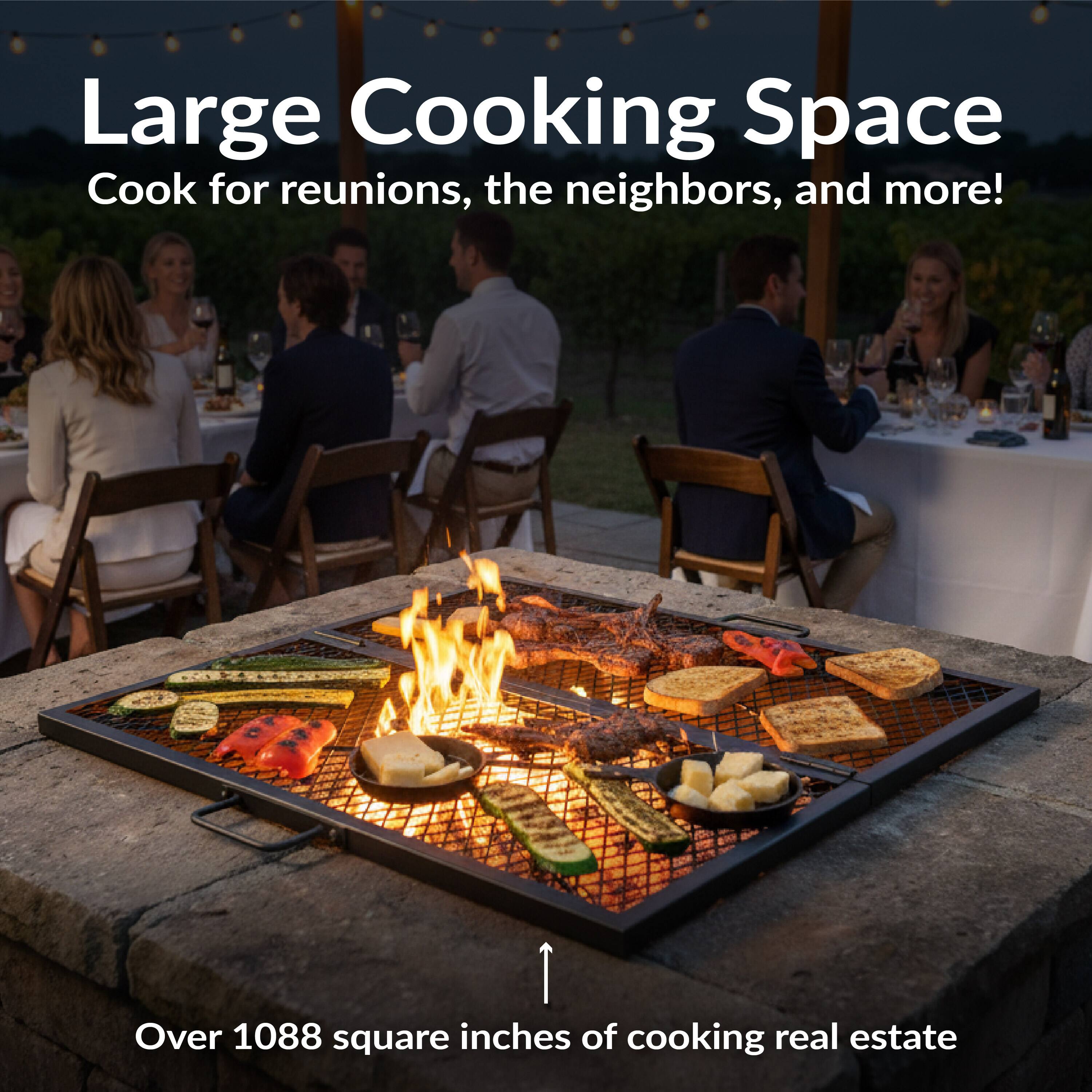 Large Cooking Space  
Cook for reunions, the neighbors, and more!  

Over 1088 square inches of cooking real estate