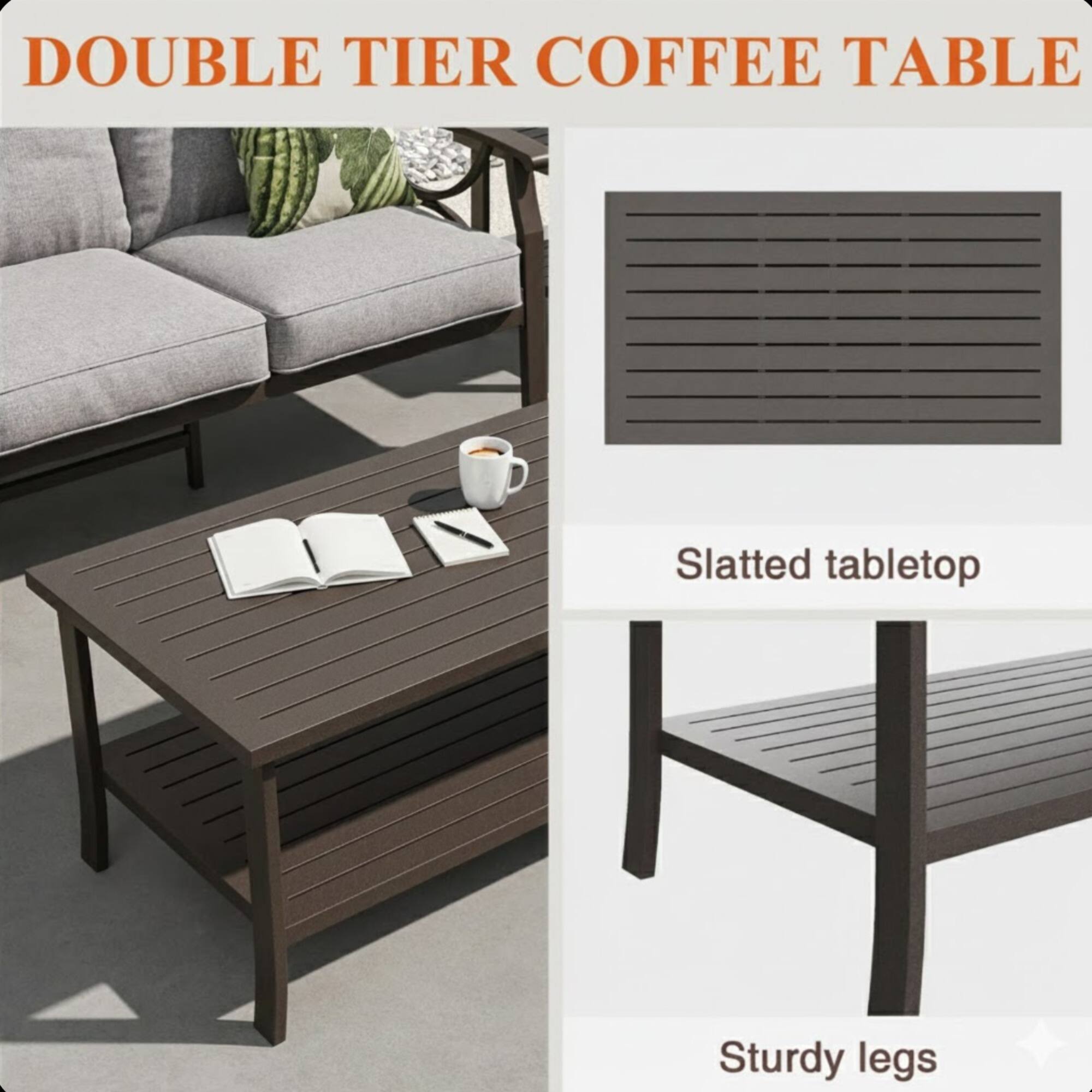 DOUBLE TIER COFFEE TABLE

Slatted tabletop

Sturdy legs