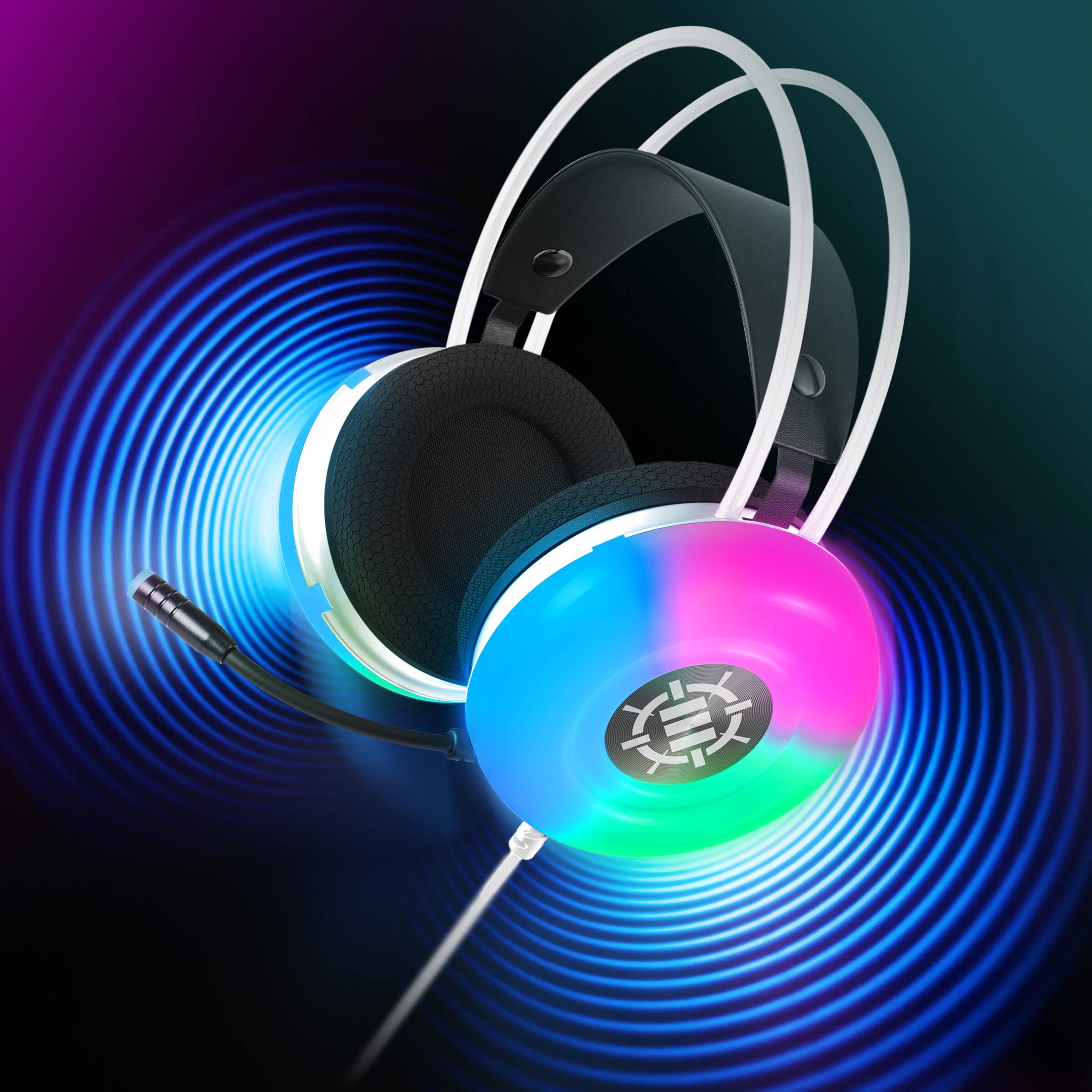 Alt View 5. ENHANCE - Theorem 3 White Headset - PC Gaming Headset with 2.0 Stereo Sound, 50mm Drivers - White.