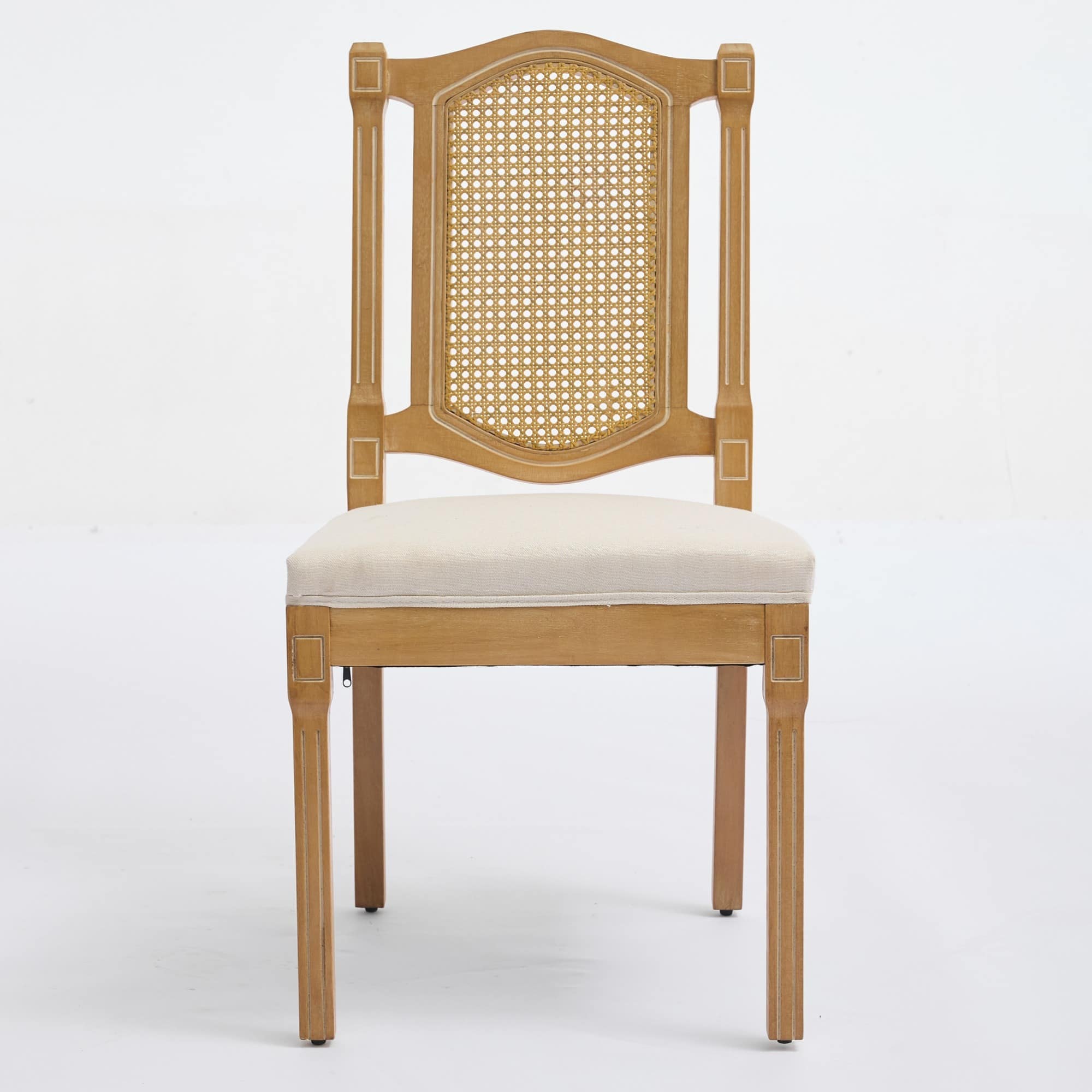 GOODSILO - Solid Wood Rattan-Back Dining Chairs with Linen Cushion, Set of 2 for Rustic and Natural Style Dining Rooms and Cafés - Beige - Thumbnail 5