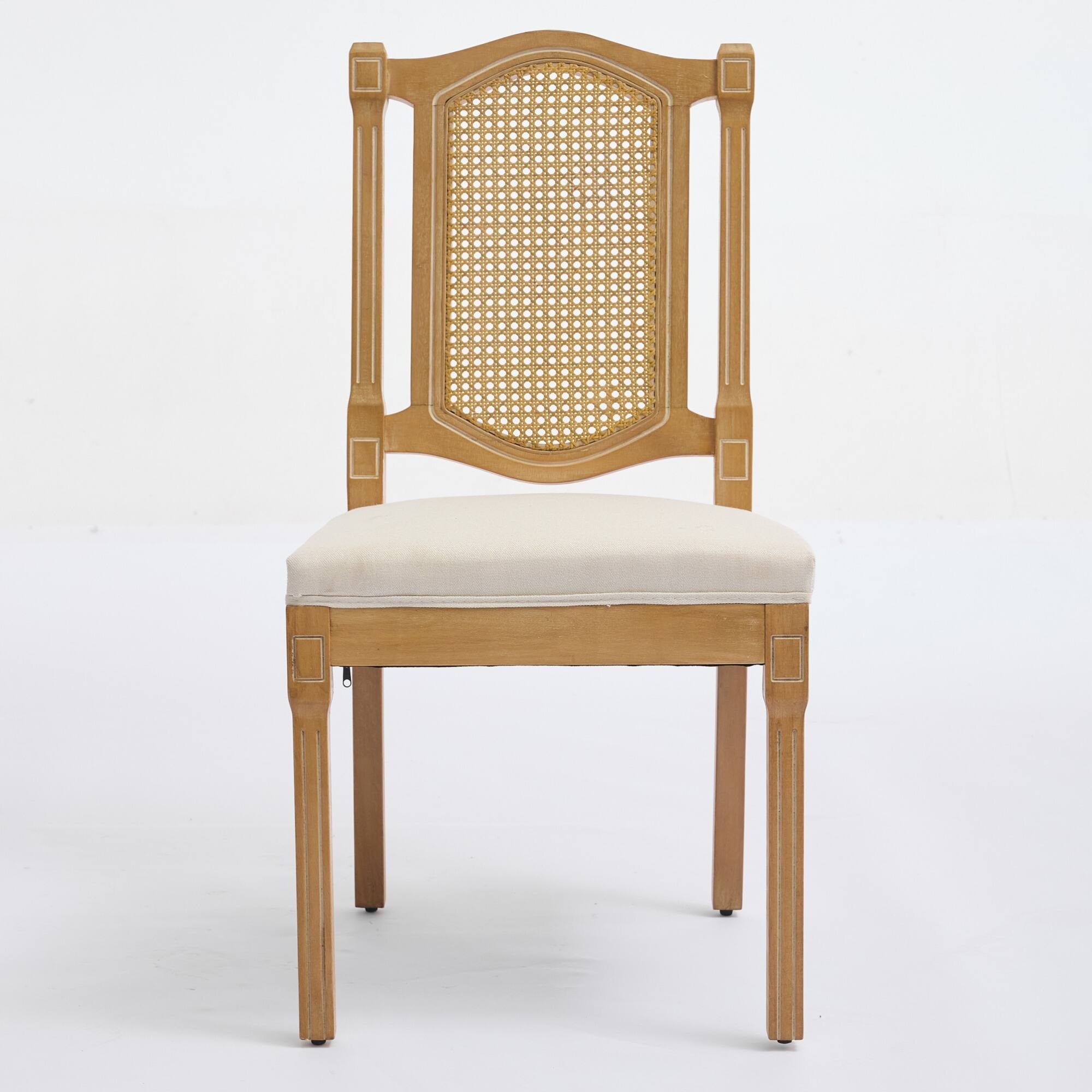 Angle. GOODSILO - Solid Wood Rattan-Back Dining Chairs with Linen Cushion, Set of 2 for Rustic and Natural Style Dining Rooms and Cafés - Beige.