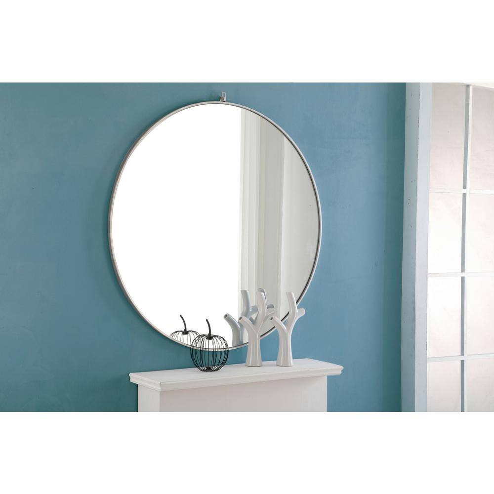 Alt View 6. Elegant Decor - Metal frame Round Mirror with decorative hook 48 inch Silver finish - Silver.