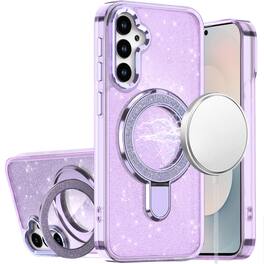 Kitcheniva - Translucent Glitter Magnetic Circle Case With Tempered Glass For Samsung S26 Plus - Light Purple
