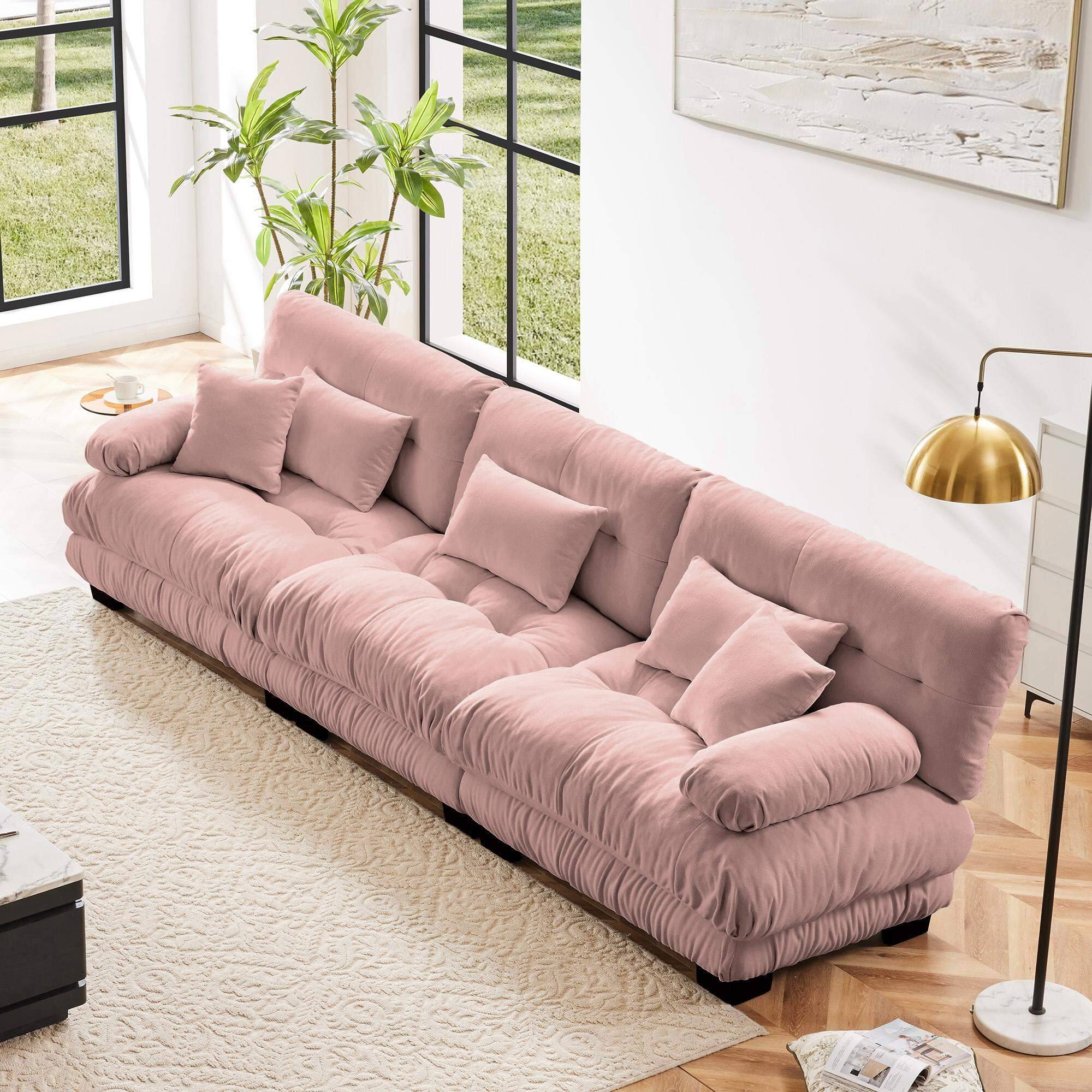 Left. LOVMOR - 3Seater Sectional Sofa Modular Deep Seat Sofa Couch Chenille Sofa Soft Comfy Upholstered Furniture for Living Room - Pink.