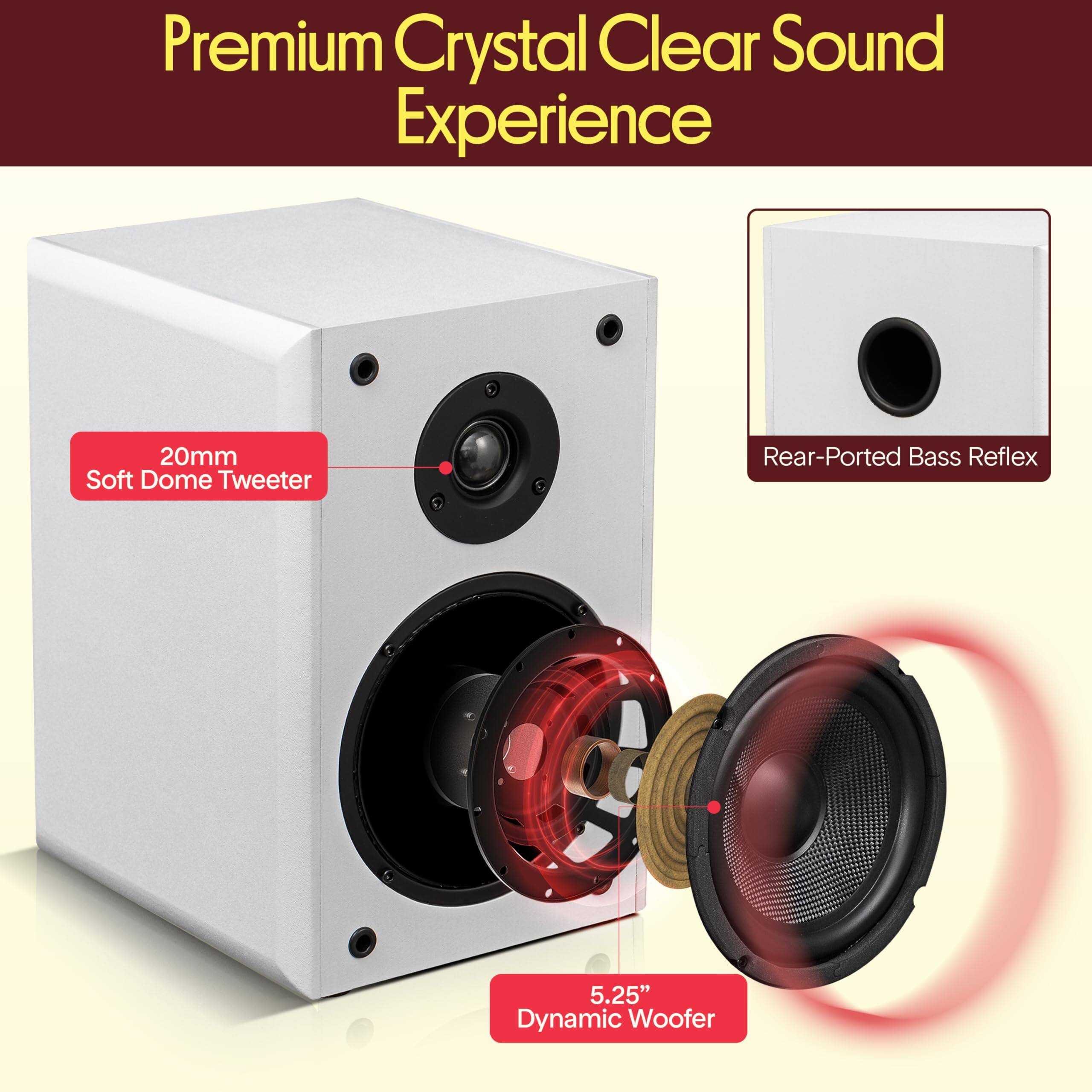 Premium Crystal Clear Sound Experience

- 20mm Soft Dome Tweeter
- Rear-Ported Bass Reflex
- 5.25" Dynamic Woofer