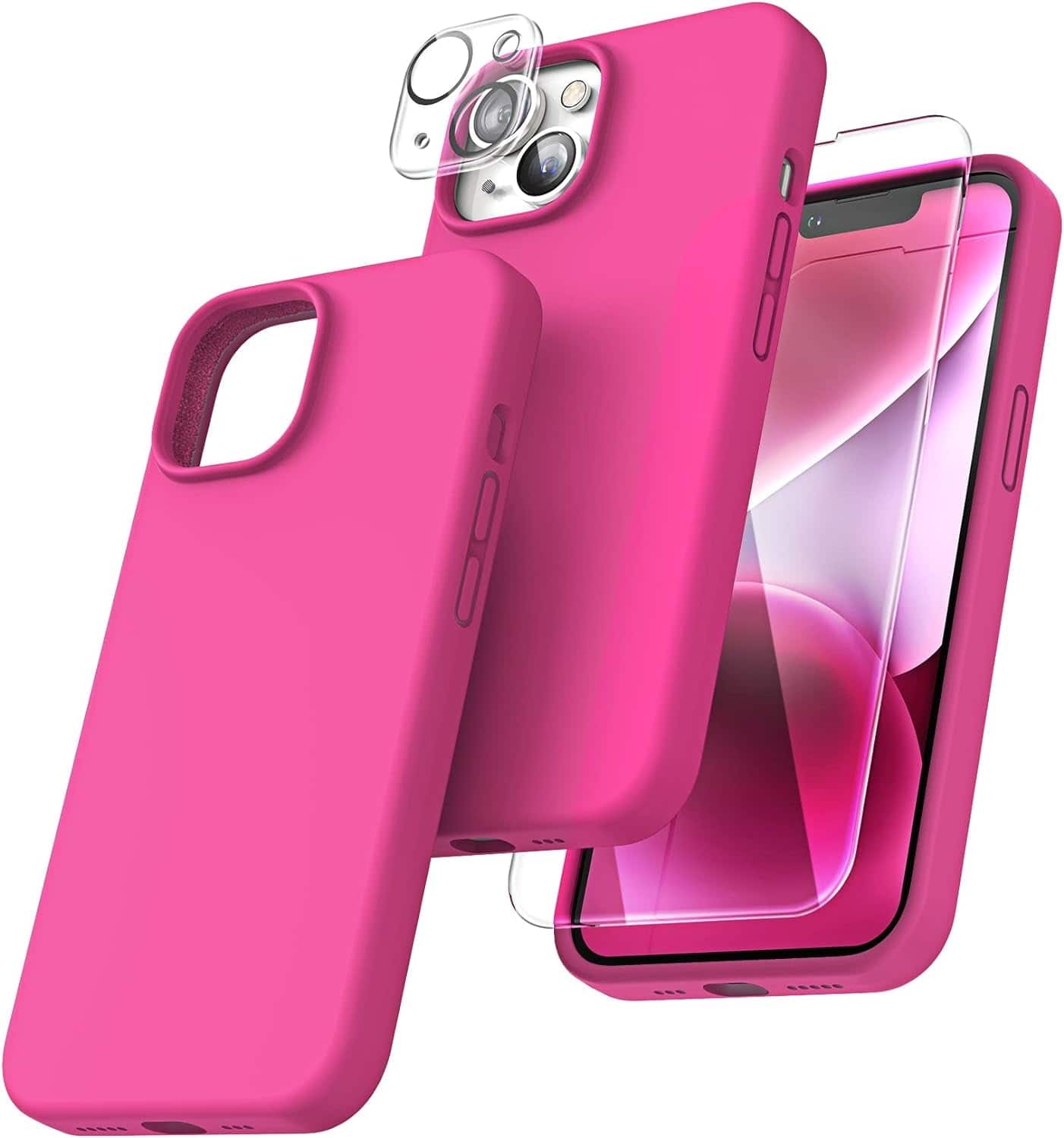 Front. Entronix - Entronix iPhone 14 Bundle - Liquid Silicone Case with Screen & Camera Lens Protectors - Hot Pink.