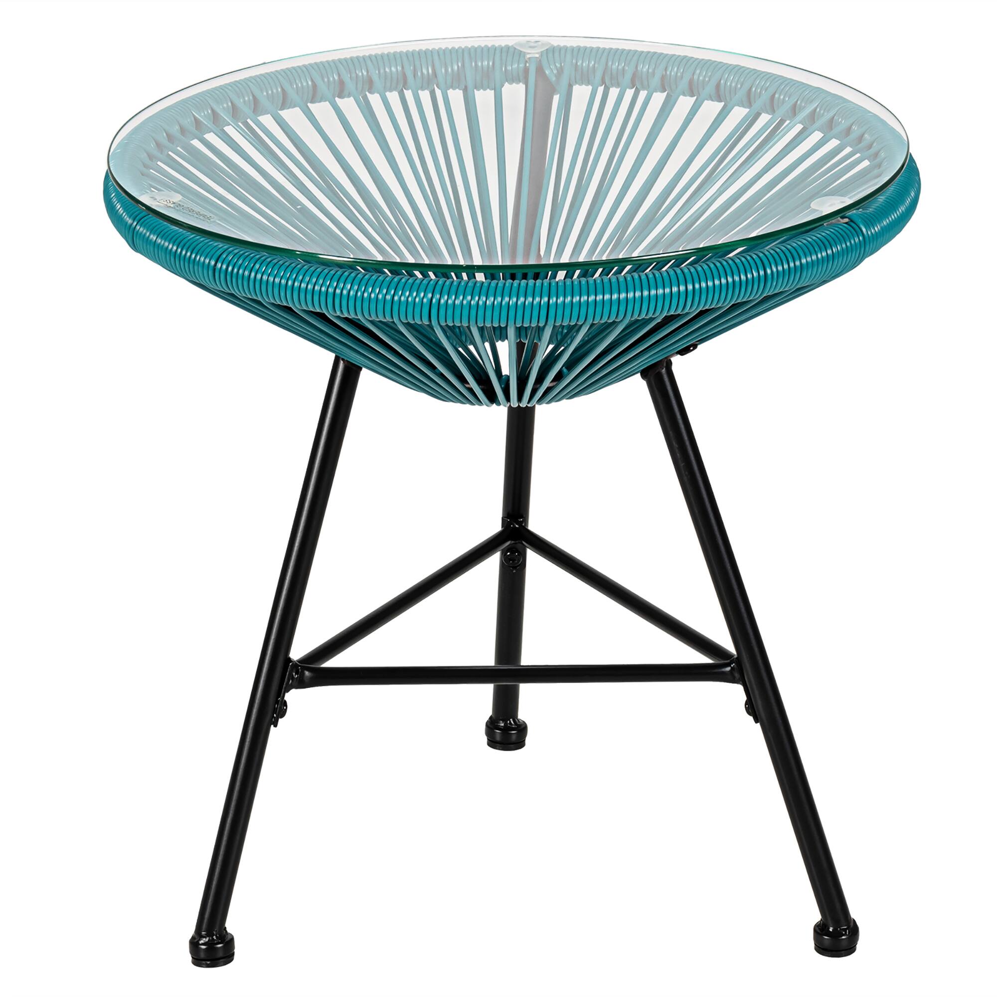 Alt View 7. Costway - Costway 3PCS Patio Acapulco Furniture Bistro Set Plastic Rope Glass Table - Turquoise.