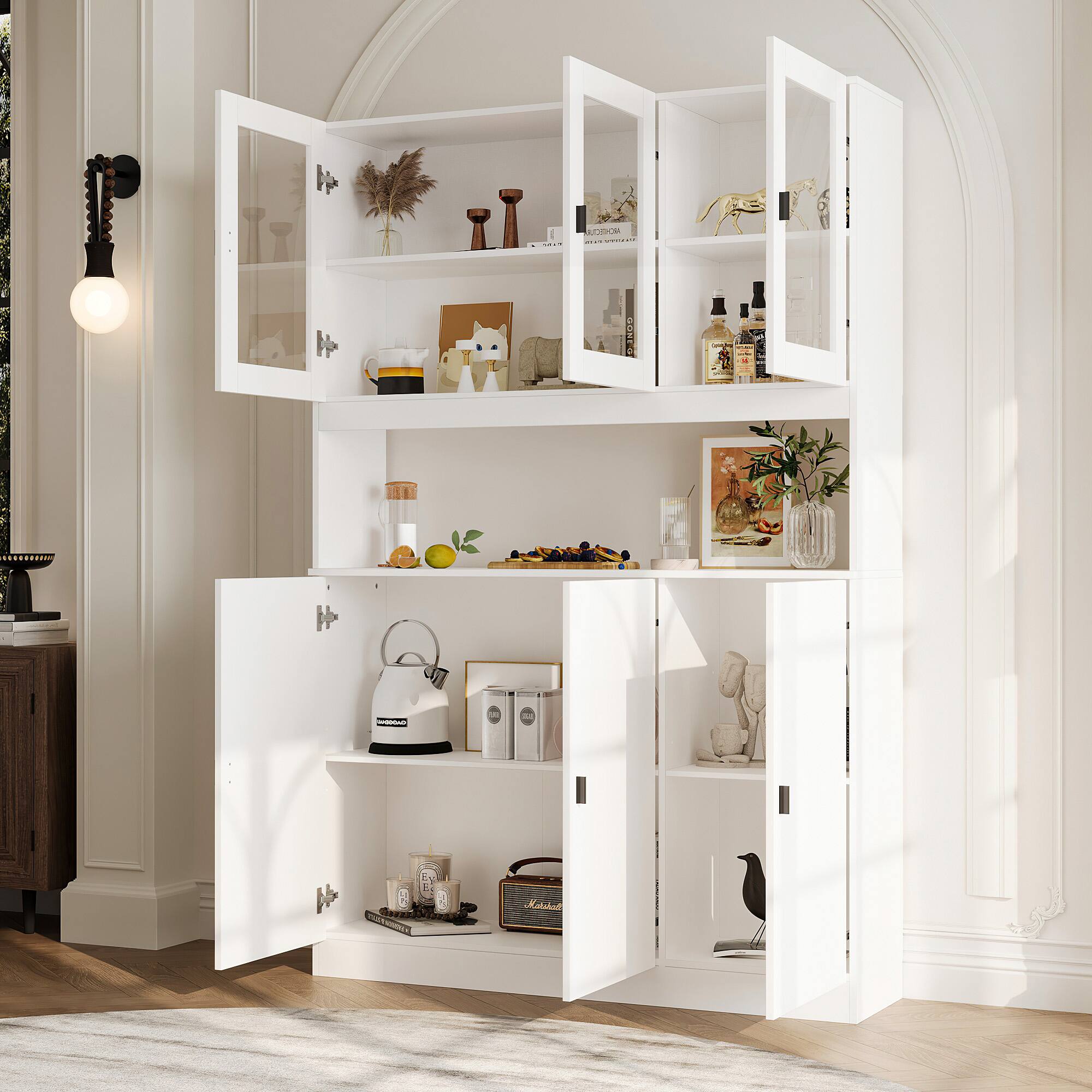 Alt View 1. FUFU & GAGA - Large Multi-Purpose Storage Cabinet with Glass Doors and Adjustable Shelves for Living Room Dining Room Office - White.