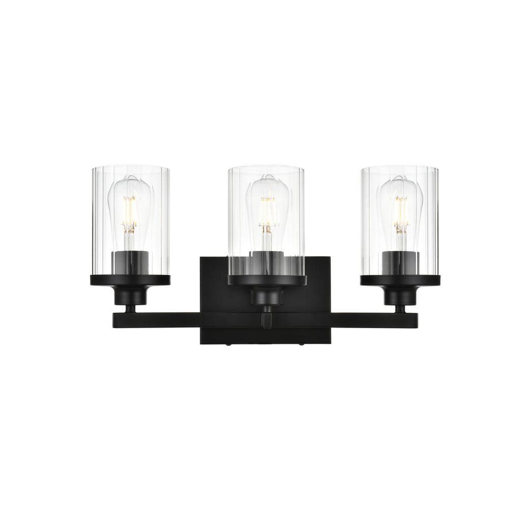 Alt View 1. Living District - Saanvi 3 light Black and Clear Bath Sconce - Black And Clear.
