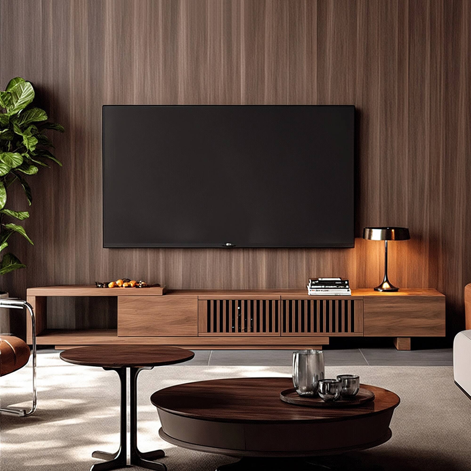 Left. luck idea - Extendable 78.54" Media Console TV Stand with Spacious Storage, Adjustable Entertainment Center for Living Room - Walnut color.