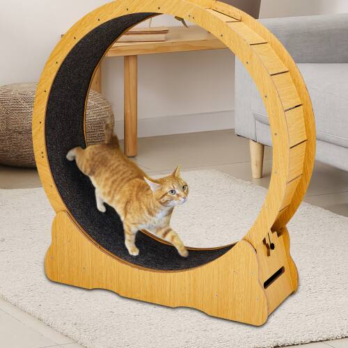Alt View 9. Winado - Large Cat Exercise Wheel, 40in Cat Treadmill with Detachable Carpet, Safety Lock Running Silent for Indoor Cats Playing - Natural Wood.