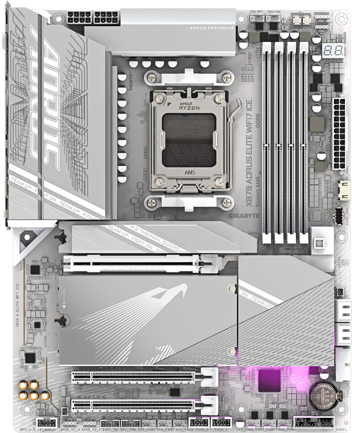 GIGABYTE - X870 AORUS ELITE WIFI7 ICE (Socket AM5) AMD X870 ATX DDR5 Wi-Fi 7 Motherboard - White - Front_Zoom