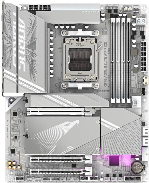 GIGABYTE - X870 AORUS ELITE WIFI7 ICE (Socket AM5) AMD X870 ATX DDR5 Wi-Fi 7 Motherboard - White