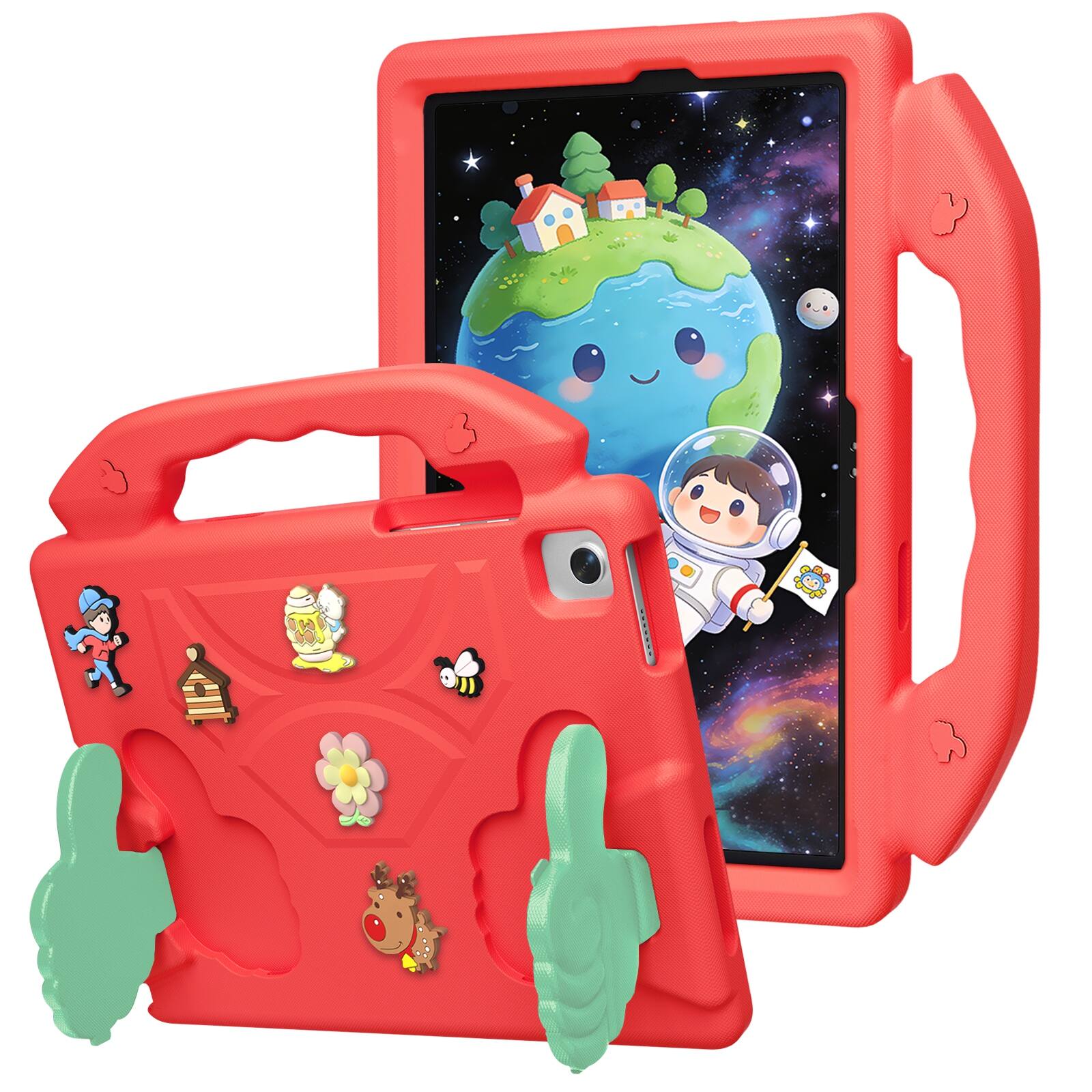 Angle. UUCOVER - Kids Case for Samsung Galaxy Tab A11+ 11-inch 2025 X230/X236/X238 Shockproof EVA Handle Stand Anti-Slip Protective Cover - Red.