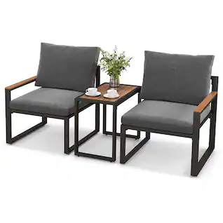 Costway - 3 PCS Patio Furniture Set with Soft Cushions Aluminum Frame Weatherproof Outdoor - Gray