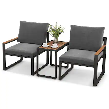 Front. Costway - 3 PCS Patio Furniture Set with Soft Cushions Aluminum Frame Weatherproof Outdoor - Gray.