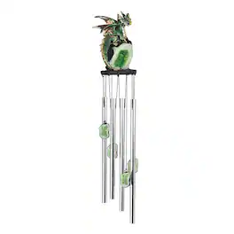 FC Design - 23" Long Dragon on Green Faux Crystal Round Top Wind Chime Outdoor Patio or Garden Hanging Decoration - Multi-Color