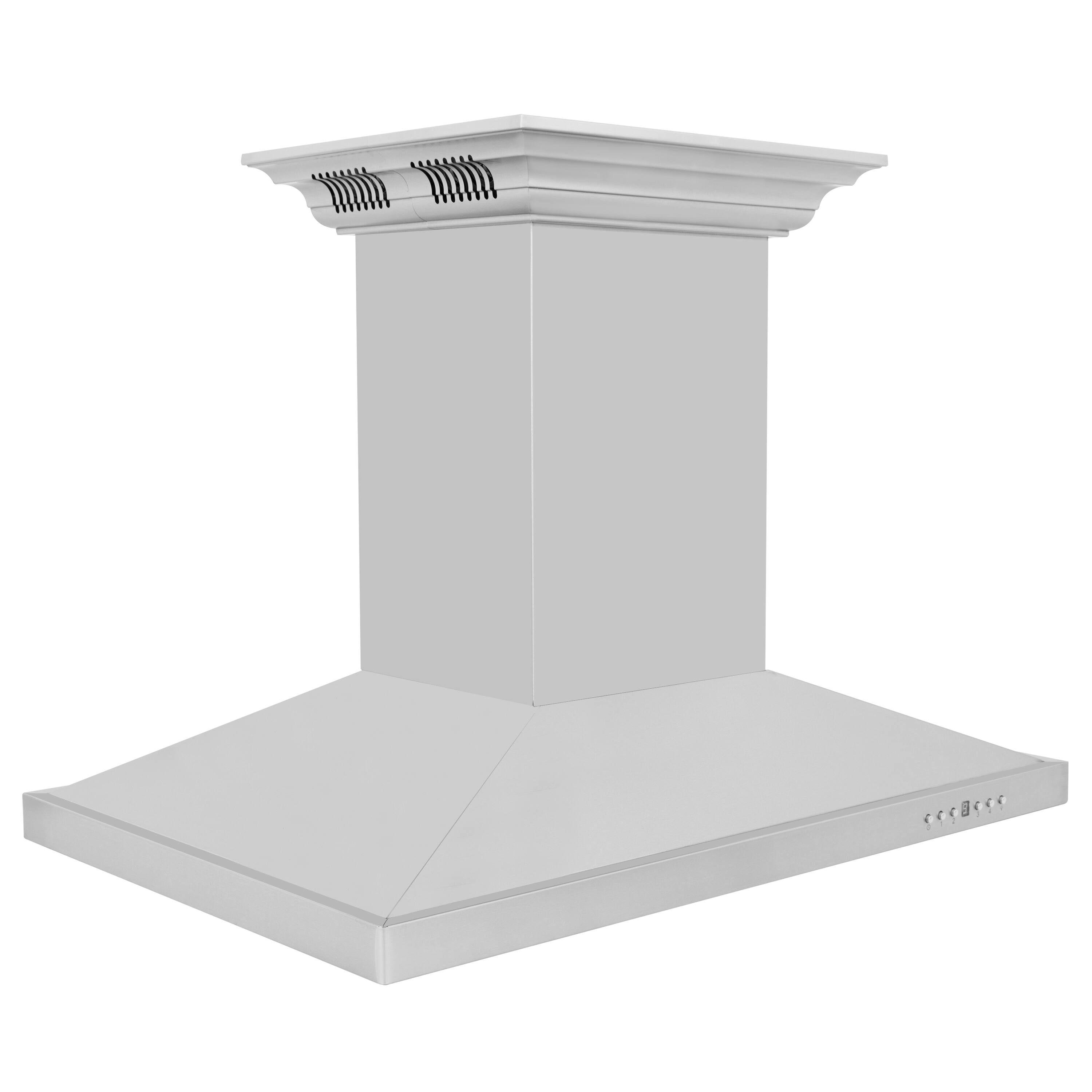 Left. ZLINE - 36 in. ZLINE CrownSound™Ducted Vent Island Mount Range Hood in Stainless Steel with Built-in Bluetooth Speakers - Stainless Steel.
