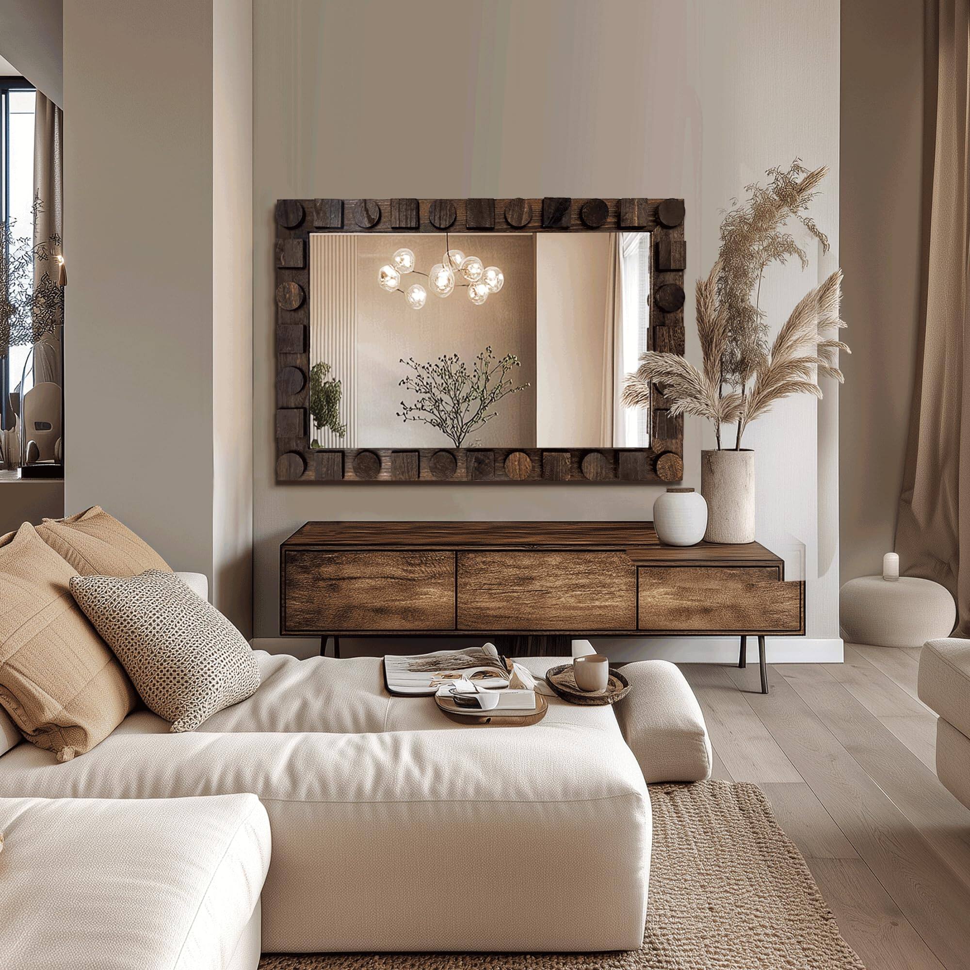 Alt View 3. Skar Audio - Wall With Rustic Wood Frame 56 x24 Solid Vanity For Bathroom Bedroom Or Entryway Vertical Horizontal Mount - Dark Drown 28"L x 20"W.