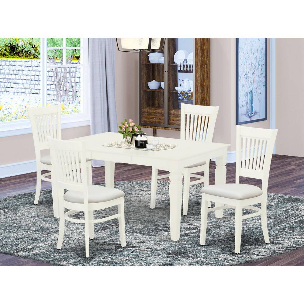 Left. East West Furniture - Dining Table- Table Leg Dining Chairs - Linen White.