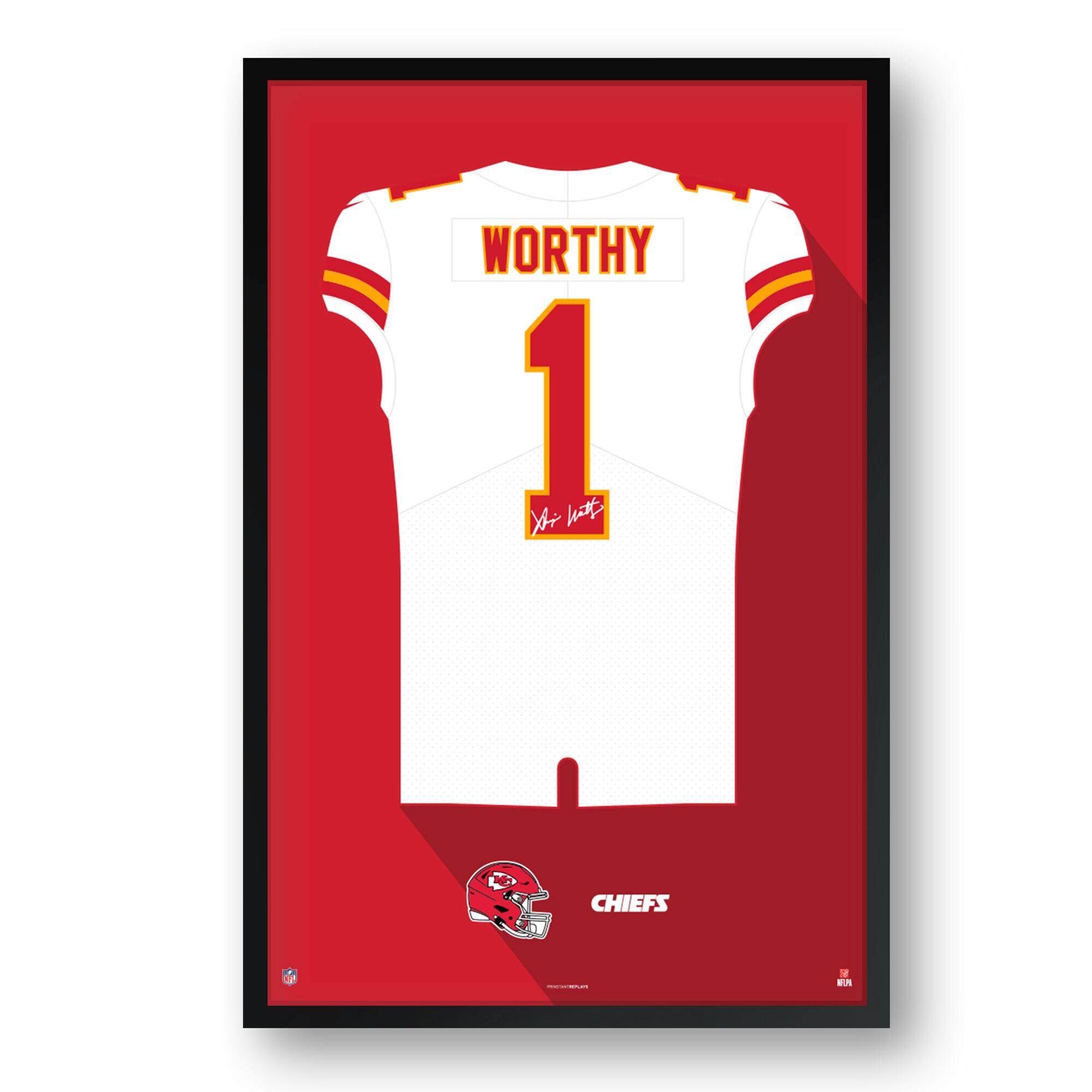 Sporticulture - Xavier Worthy Kansas City Chiefs Framed 14" x 20" Jersey Art Print - Multicolor