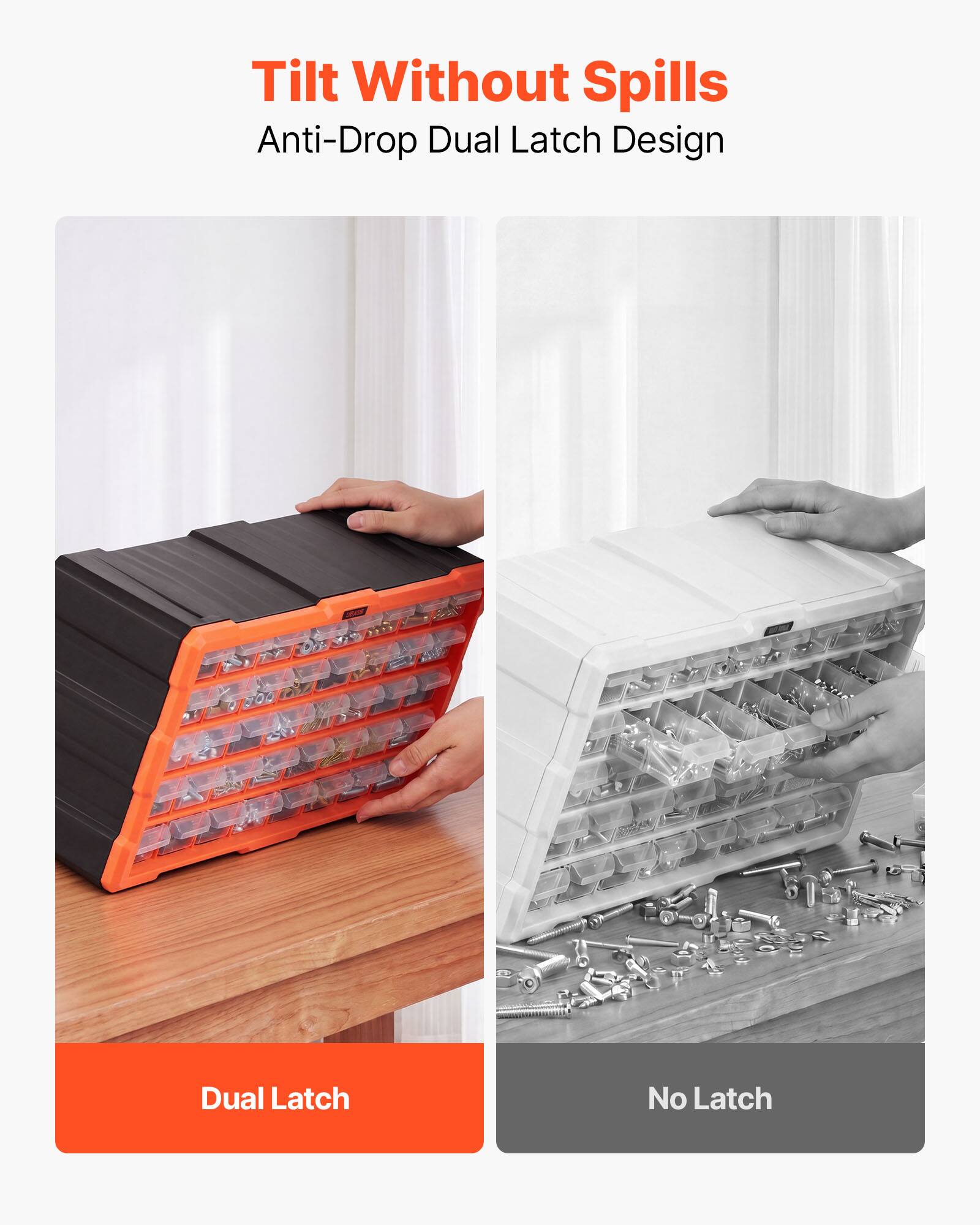 Tilt Without Spills  
Anti-Drop Dual Latch Design  
Dual Latch  
No Latch