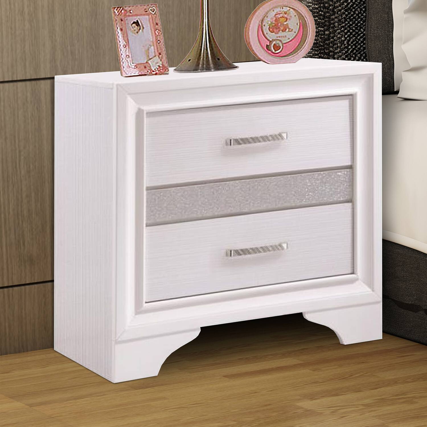 Alt View 2. Manhattan Lane - Wooden Nightstand with Hidden Jewelry Tray - White.