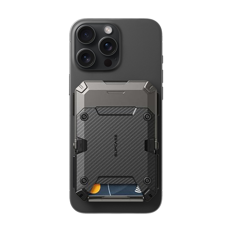 Front. SUPCASE - MagFlip Magnetic Wallet with Stand - 5-Card Storage, RFID Blocking, and Strong Magnetic Lock - Carbon.