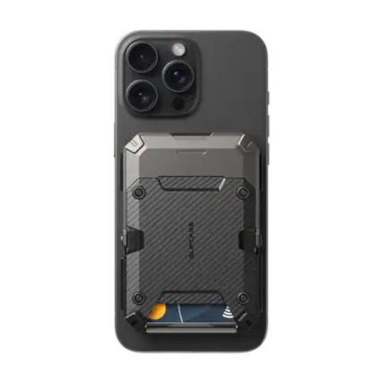 Front. SUPCASE - MagFlip Magnetic Wallet with Stand - 5-Card Storage, RFID Blocking, and Strong Magnetic Lock - Carbon.