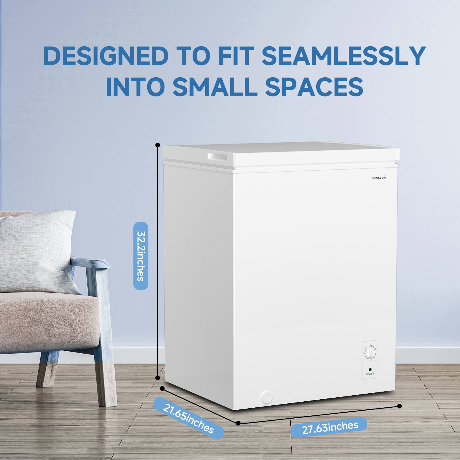 DESIGNED TO FIT SEAMLESSLY INTO SMALL SPACES

32.2 inches  
21.65 inches  
27.63 inches