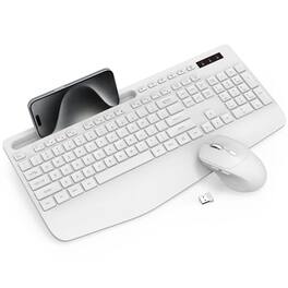 Comfort Essence - Wireless and Mouse Combo - Full-Sized with Wrist Rest Phone Holder Sleep Mode Silent 2.4GHz Cordless for - White-1 PACK