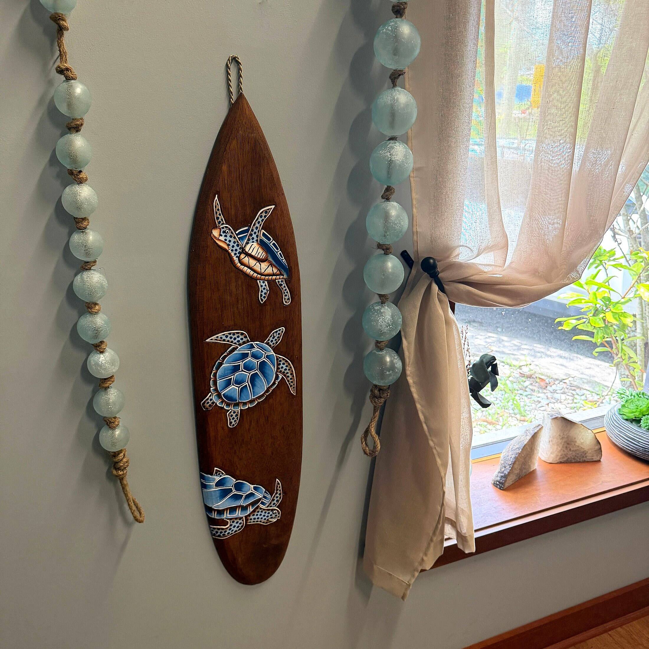 Alt View 4. Things2Die4 - Sea Turtle Surfboard Wall Hanging Coastal Wood Decor 39.5 in Brown Blue - Brown.