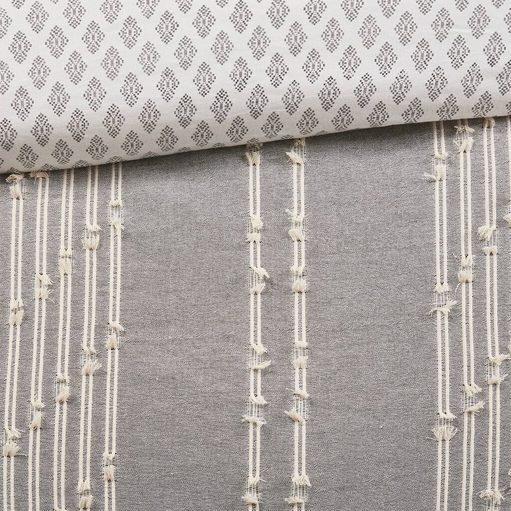 Alt View 5. Gracie Mills - Gracie Mills Trujillo 3-Piece Embroidered Stripes Cotton Jacquard Comforter Set - Gray.