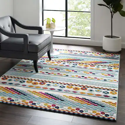 Front. Modway - Reflect Cadhla Vintage Abstract Geometric Lattice Indoor and Outdoor Area Rug - Multicolored.