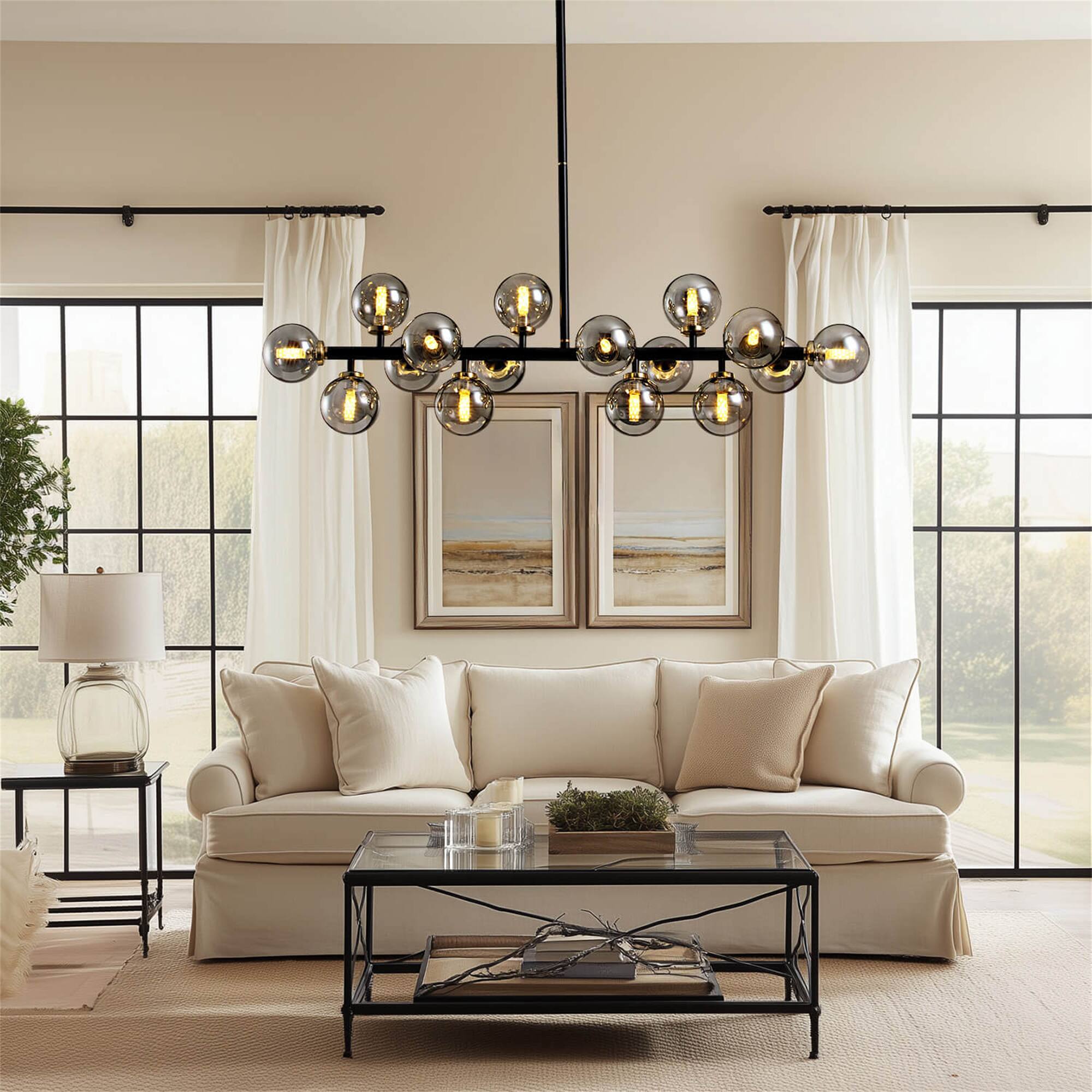 Alt View 10. Siljoy - 16-Light Smoke Gray Glass Shade Molecular Chandelier - Black.