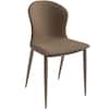Front. LeisureMod - Mosaic Modern Fabric Upholstered Side Dining Chair with Accent Diamond Stitched Backrest and Metal Legs - Light Brown.
