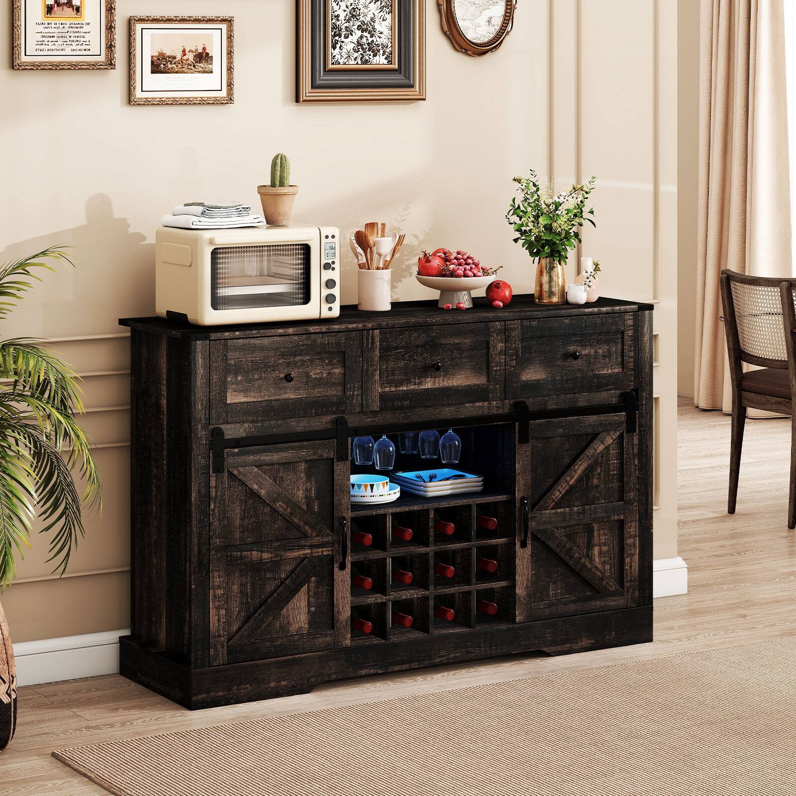 Alt View 1. Gymax - Gymax Wine Bar Cabinet w/LED Lights  Doors Coffee Station w/ Adjustable Shelves Racks Black - Black.