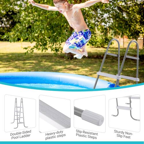 Double-Sided Pool Ladder  
Heavy-duty plastic steps  
Slip-Resistant Plastic Steps  
Sturdy Non-Slip Feet