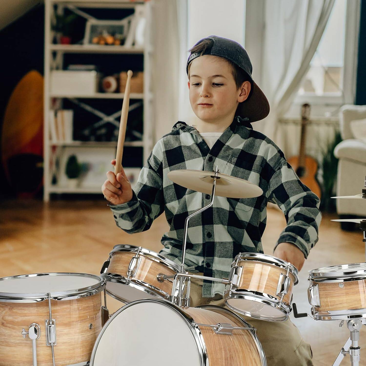 Alt View 3. Winado - 5-Piece Complete Junior Drums Set, 14 Inch Beginners Drum Kit with Throne Stool, Pedal & Drumsticks With  Cymbal.