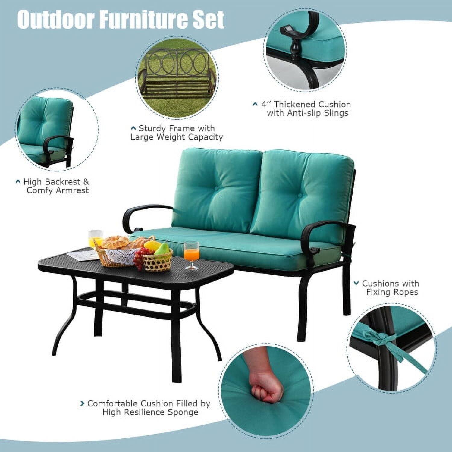 Outdoor Furniture Set

- Sturdy Frame with Large Weight Capacity
- High Backrest & Comfy Armrest
- 4" Thickened Cushion with Anti-slip Slings
- Comfortable Cushion Filled by High Resilience Sponge
- Cushions with Fixing Ropes