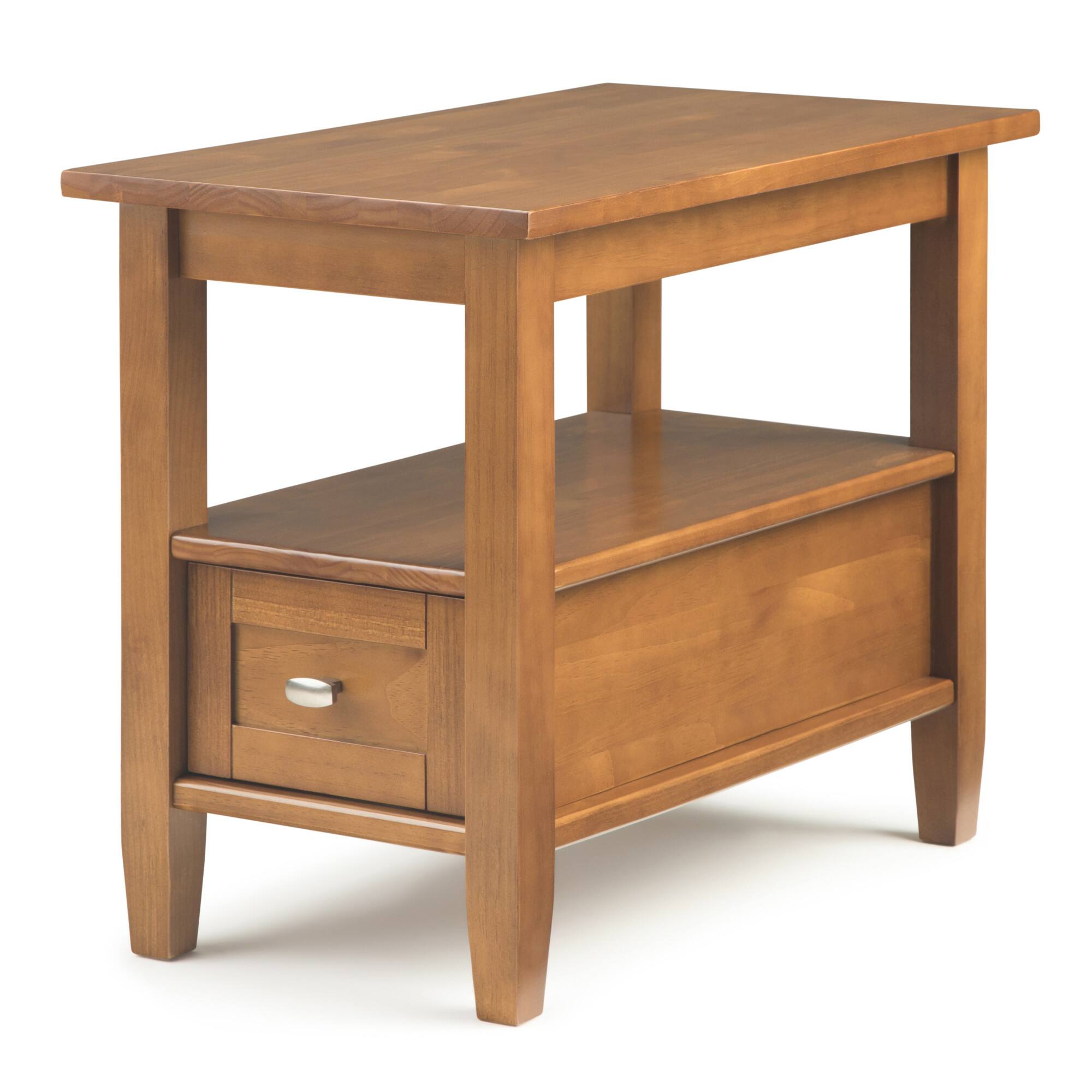 Angle. Simpli Home - Warm Shaker Narrow Side Table - Light Golden Brown.