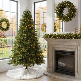 Glitzhome - 7.5ft Pre-Lit Full Fir Artificial Christmas Tree with 680 C3 Clear Lights - Green