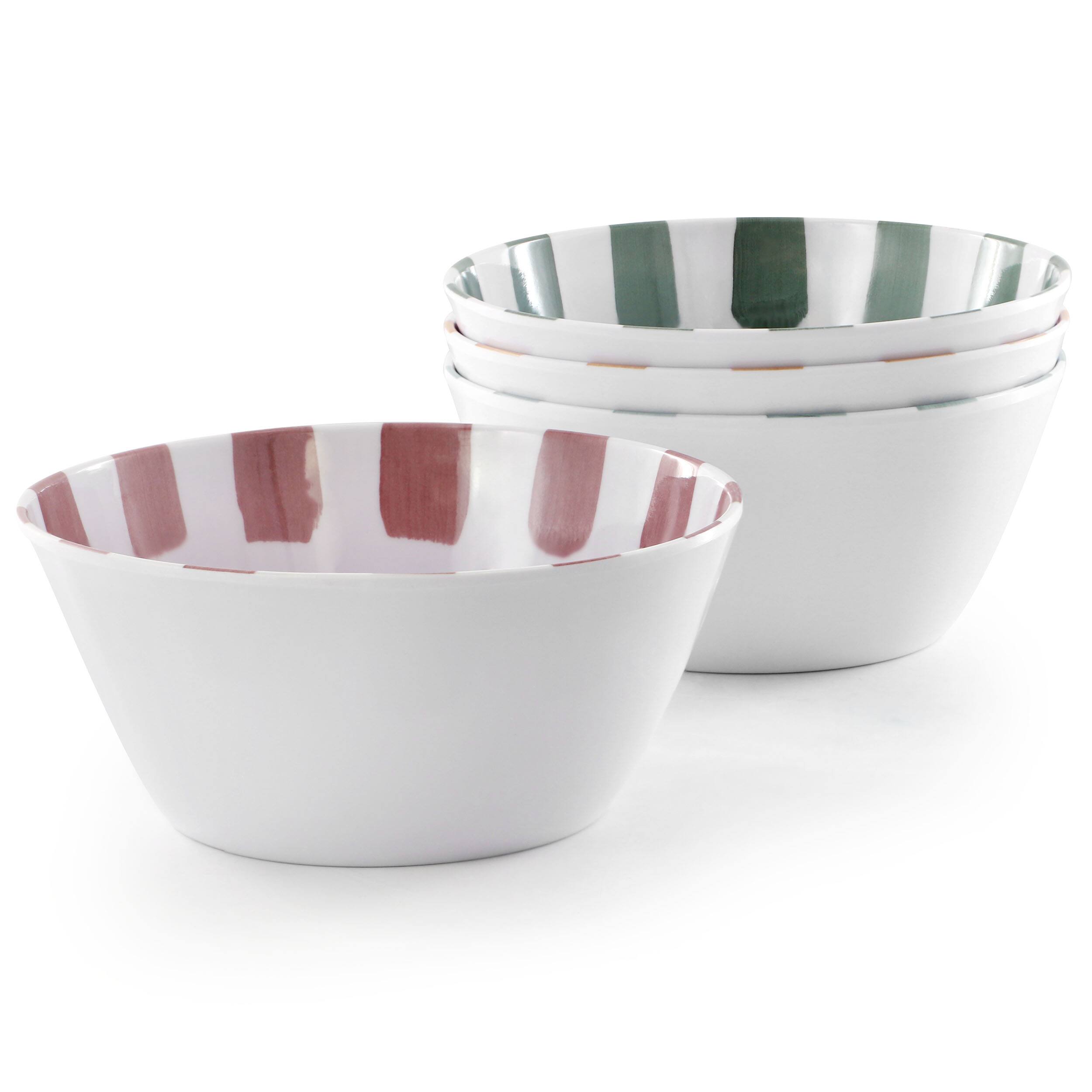 Alt View 4. Gibson - Gibson Home Cottage Stripes 12 Piece Melamine Dinnerware Set in White and Multi - Multi.