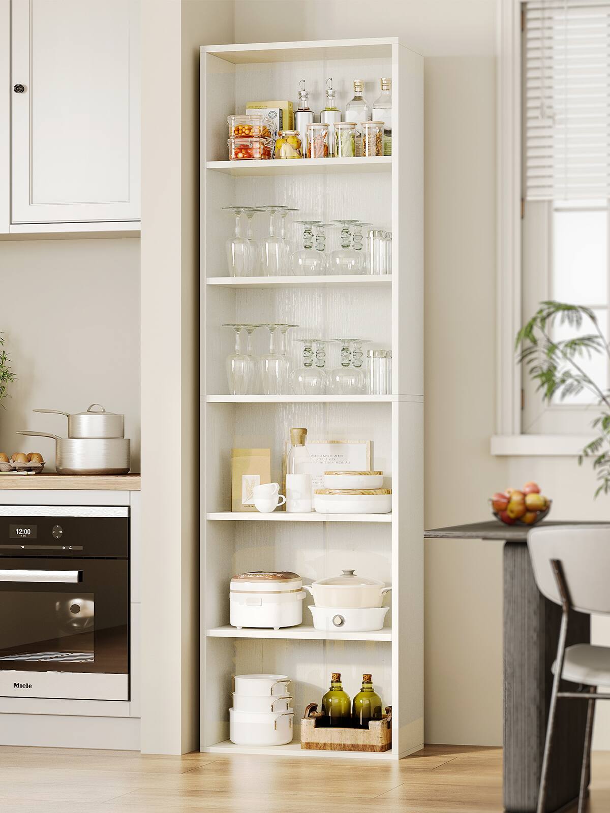 AODK 6 Tier Narrow Bookshelf with Open Shelves, Modern Vertical