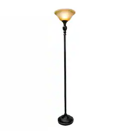 Hivvago - Metal Floor Lamp Torchiere with Amber Marbleized Glass Shade - Bronze Finish