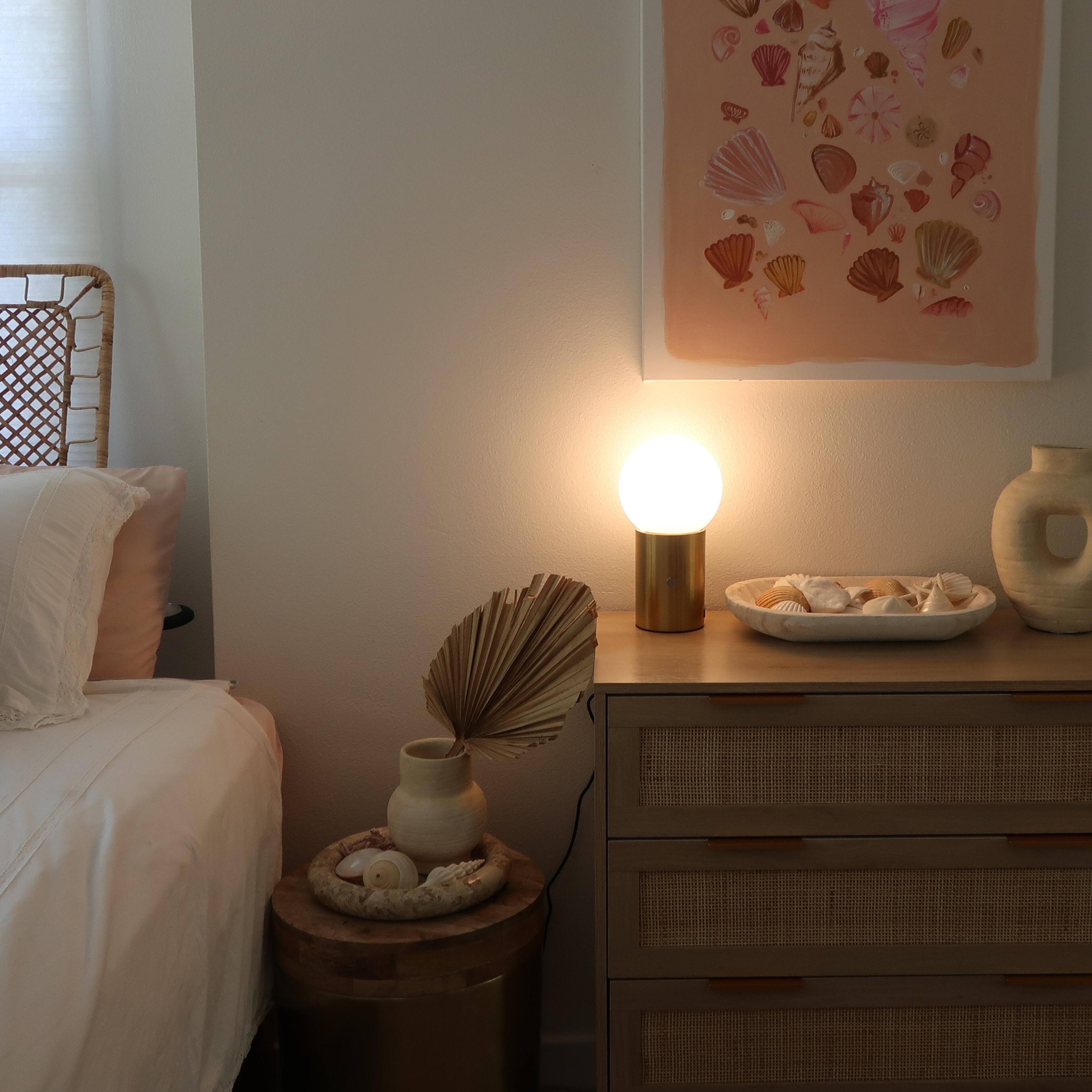 Alt View 8. Brightech - Kai LED Modern Contemporary Round Globe Dimmable Bedside Nightstand Desk Lamp with Fast Charging USB Port - Antiqued Brass.