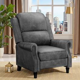 Brick Attic - 30.7-inch Wide Modern Style Faux Leather Recliner with Footrest ,Push-back Reclining,300 lb Weight Capacity - Dark Gray