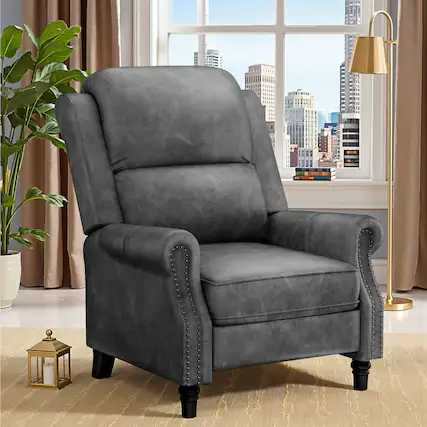 Front. Brick Attic - 30.7-inch Wide Modern Style Faux Leather Recliner with Footrest ,Push-back Reclining,300 lb Weight Capacity. - Dark Grey.