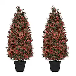 Glintex - 3FT Artificial Boxwood Topiary Tree for Outdoor Porch and Patio Decoration, 2pcs/set - Red